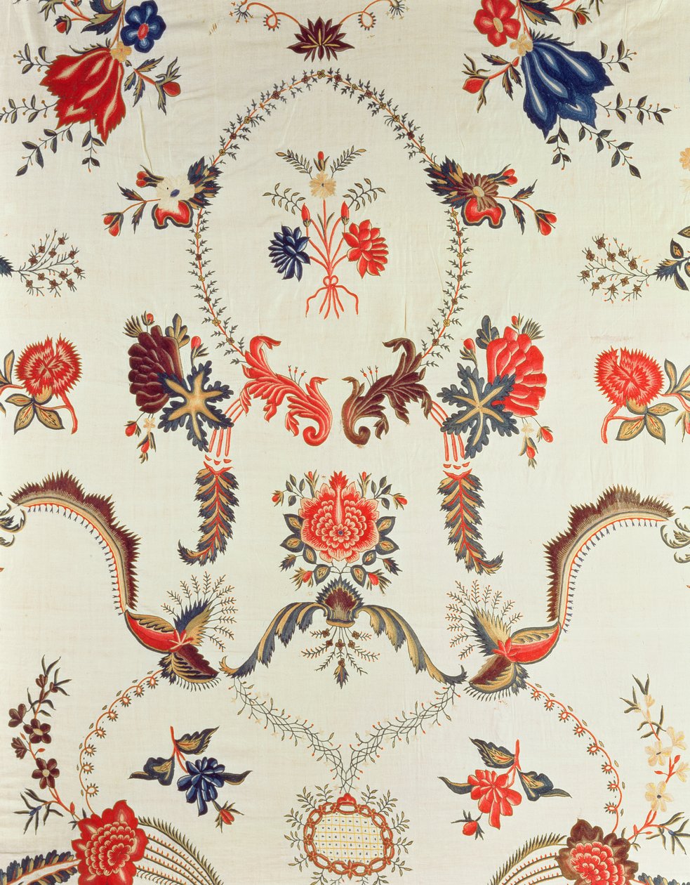 Detalj av broderat tyg, gjord för den europeiska marknaden, ca 1725-50 (silke på glaserad bomull) av Indian School