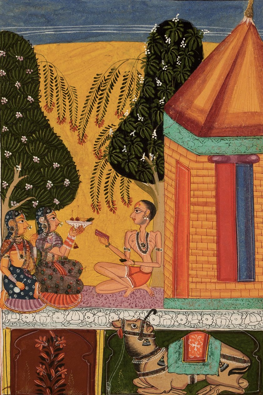 Devgandharati Ragini, ca 1665 (ogenomskinlig wc, glimmer och guld på papper) av Indian School