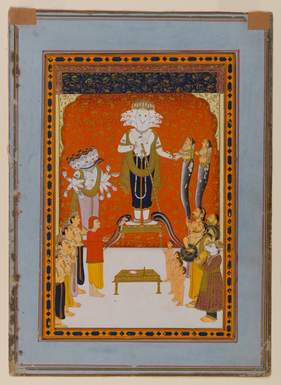 Devoshans To Nagdevata, Rajasthan, S.1790 (WK och guld på papper) av Indian School