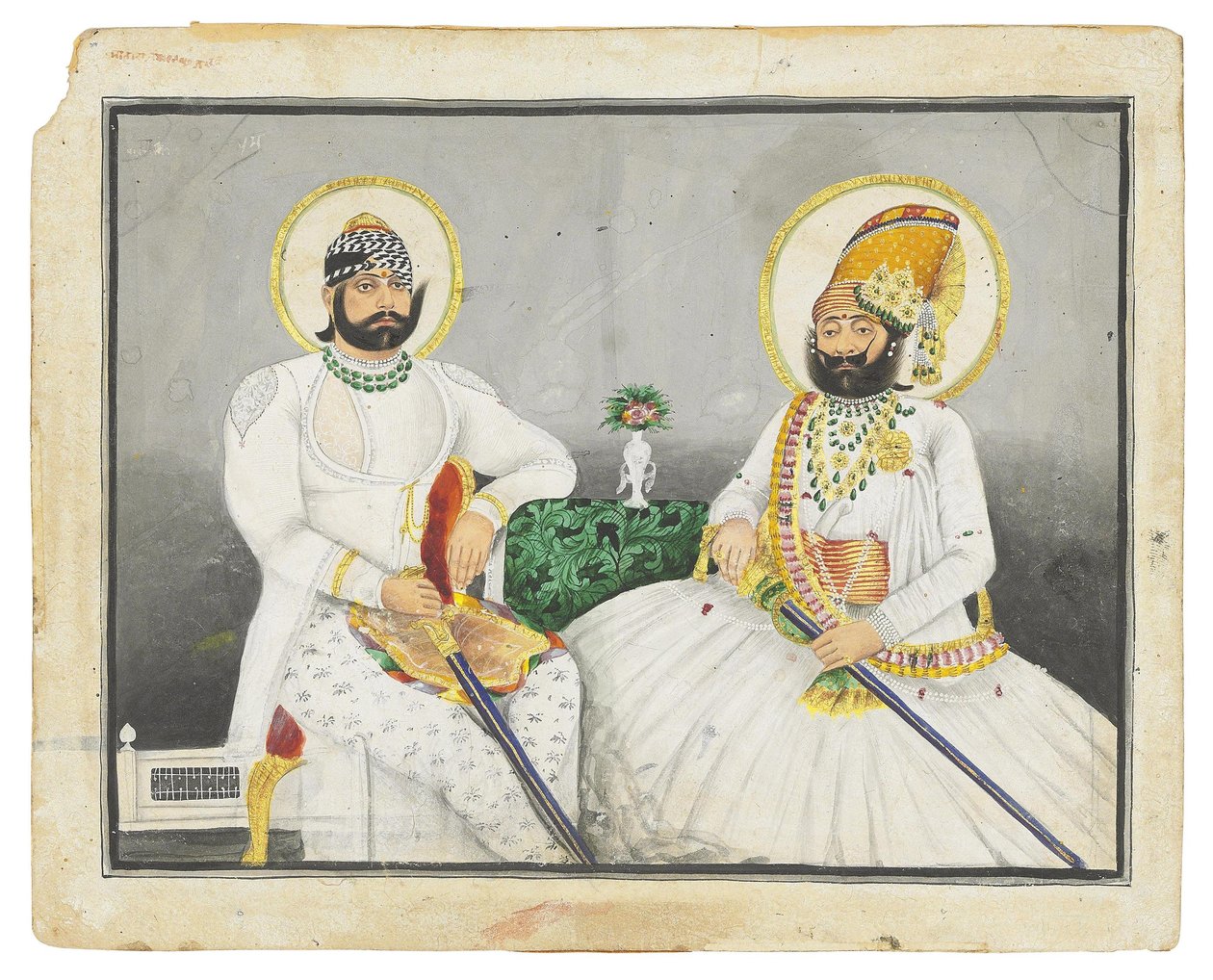 Dubbelporträtt av Jaswant Singhji och Takhat Singh, Jodhpur, mitten av 1800-talet av Indian School