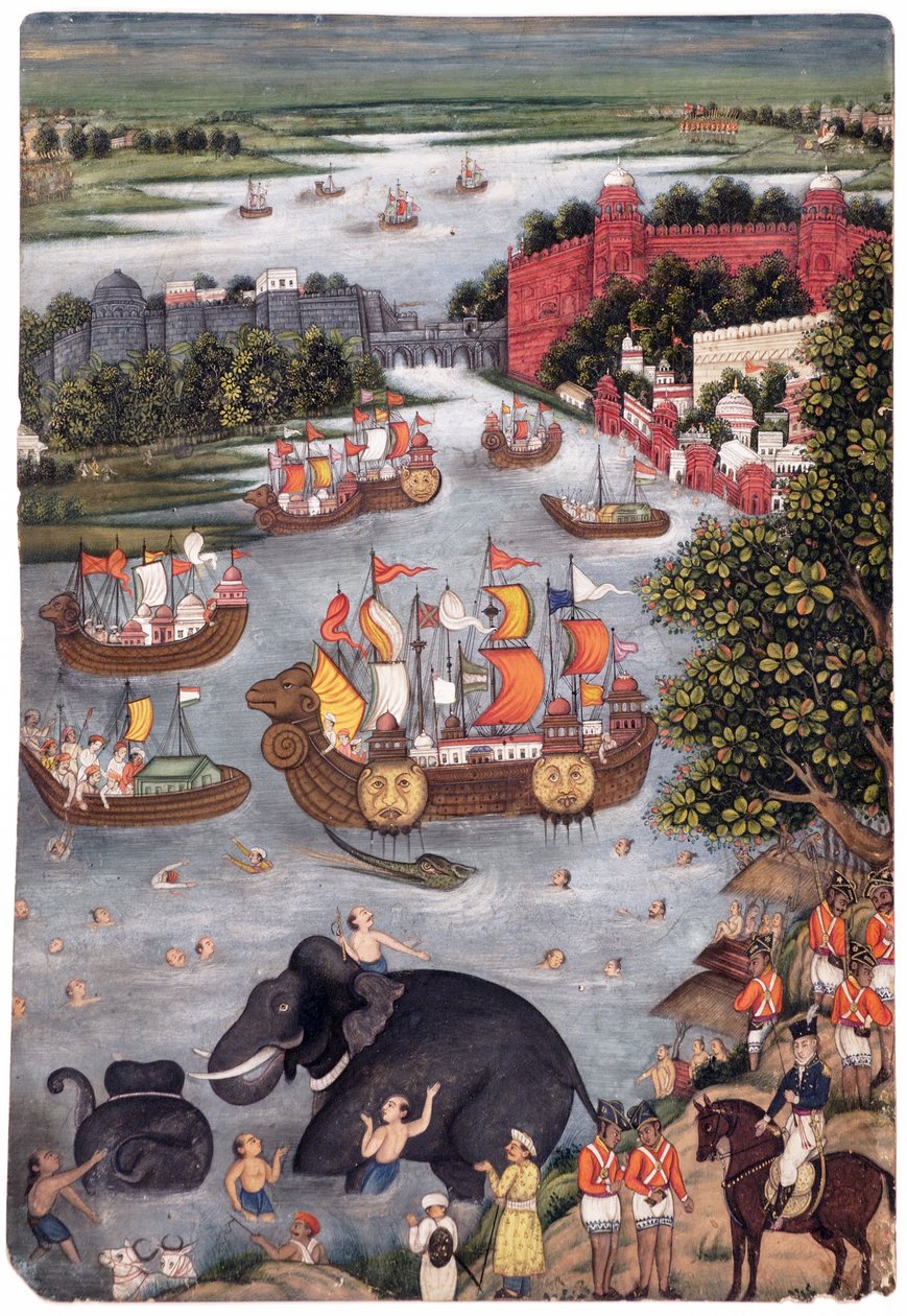 Festivities on a River, ca 1825 (ogenomskinlig wc på papper) av Indian School