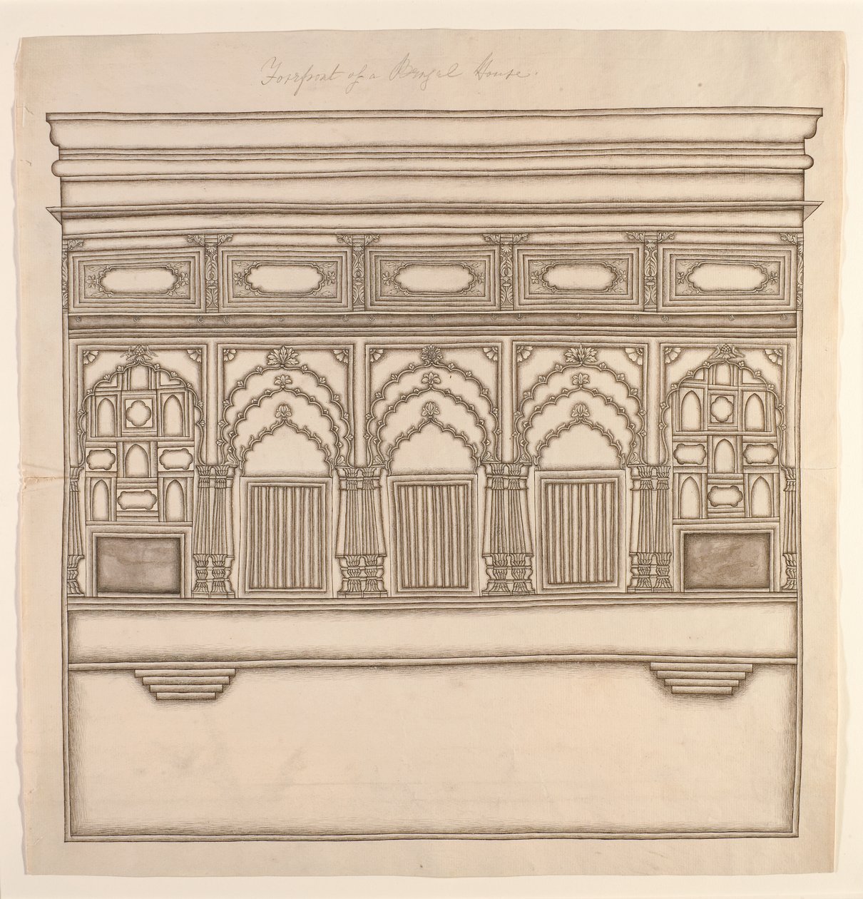 Framkant av ett bengaliskt hus, ca 1820 (ogenomskinlig wc på papper) av Indian School