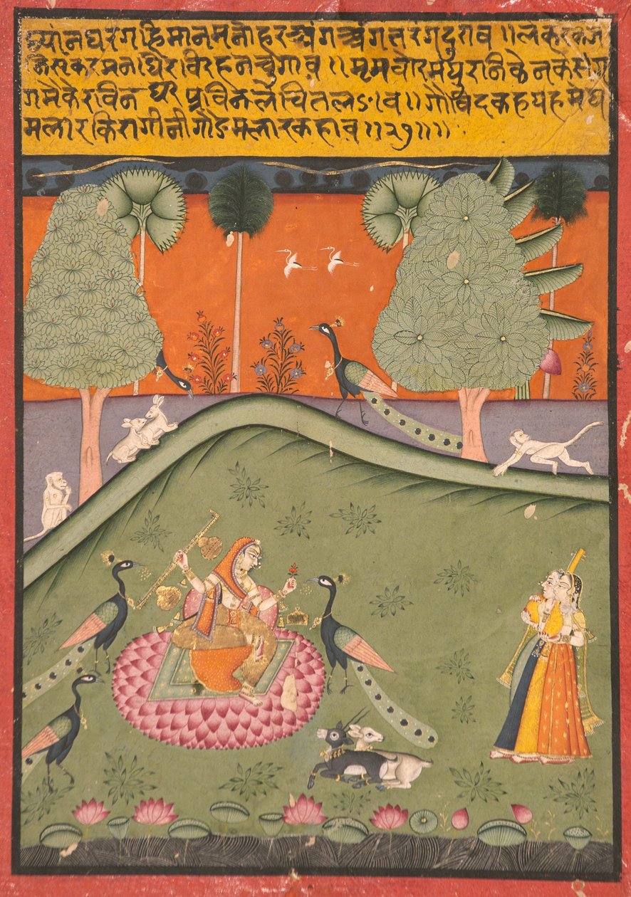 Gaurmalar Ragini av Megh, ca 1720 (ogenomskinlig wc & guld på papper) av Indian School
