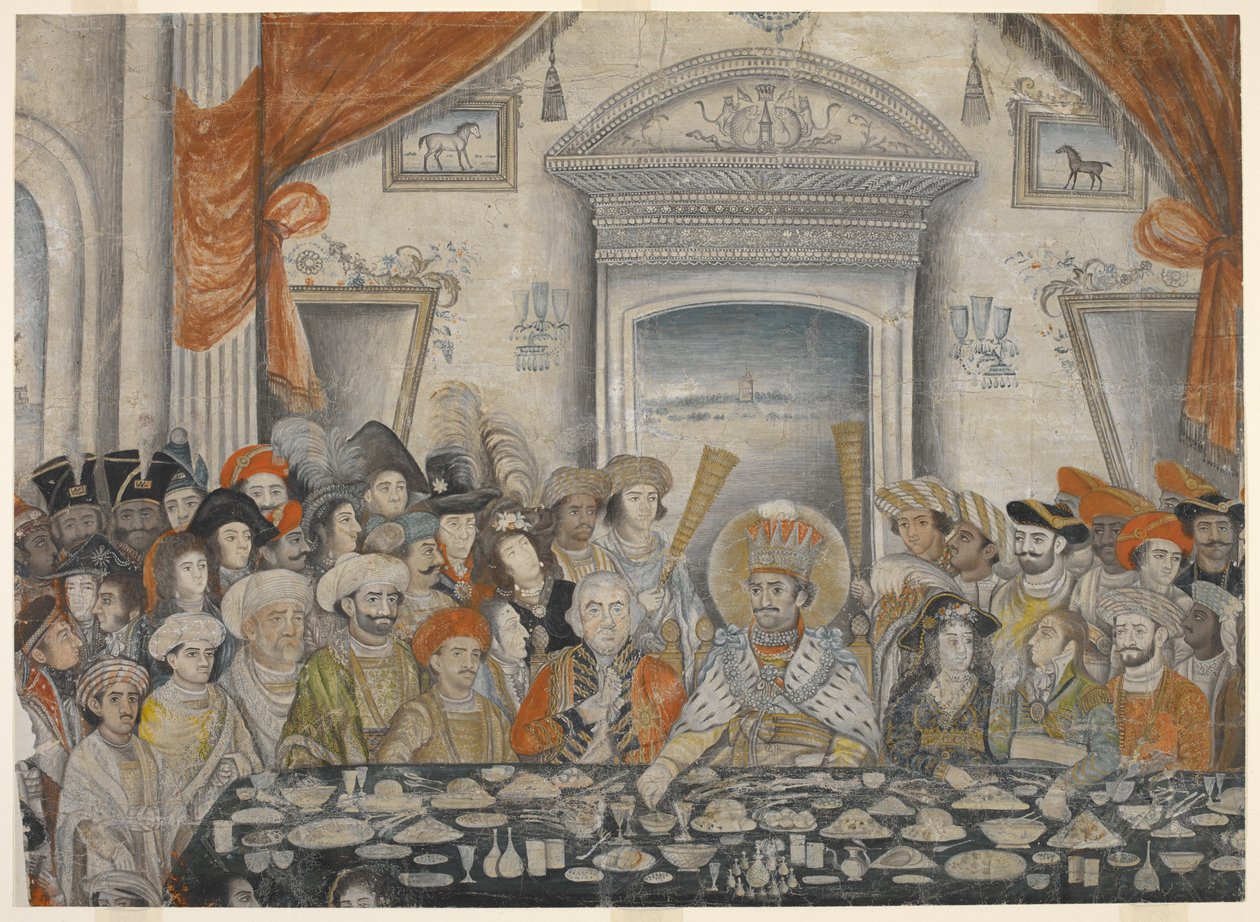 Ghazi-al-din Haidar (nawab och efter 1819 kung av Oudh 1814-27) tar emot Lord och Lady Moira på en bankett i sitt palats, ca 1820-22 (manuskript) av Indian School