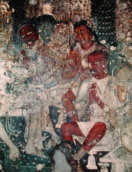 Grupp av figurer, från grottan 16 (fresco) av Indian School