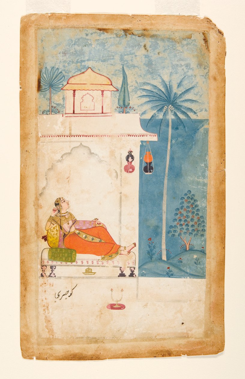Gurjari Ragini från Megh, C.140 (Opikue Vasi och guld på papper) av Indian School