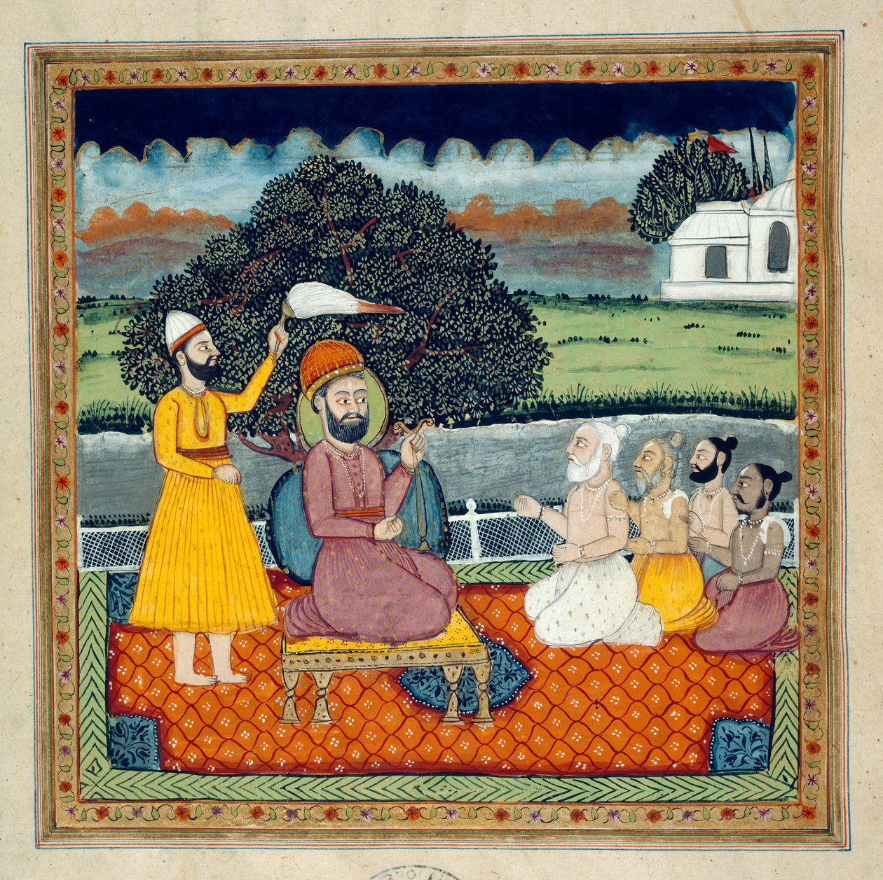 Guru Nanak, grundaren av den sikhiska religionen, i tvist med hinduiska heliga män av Indian School