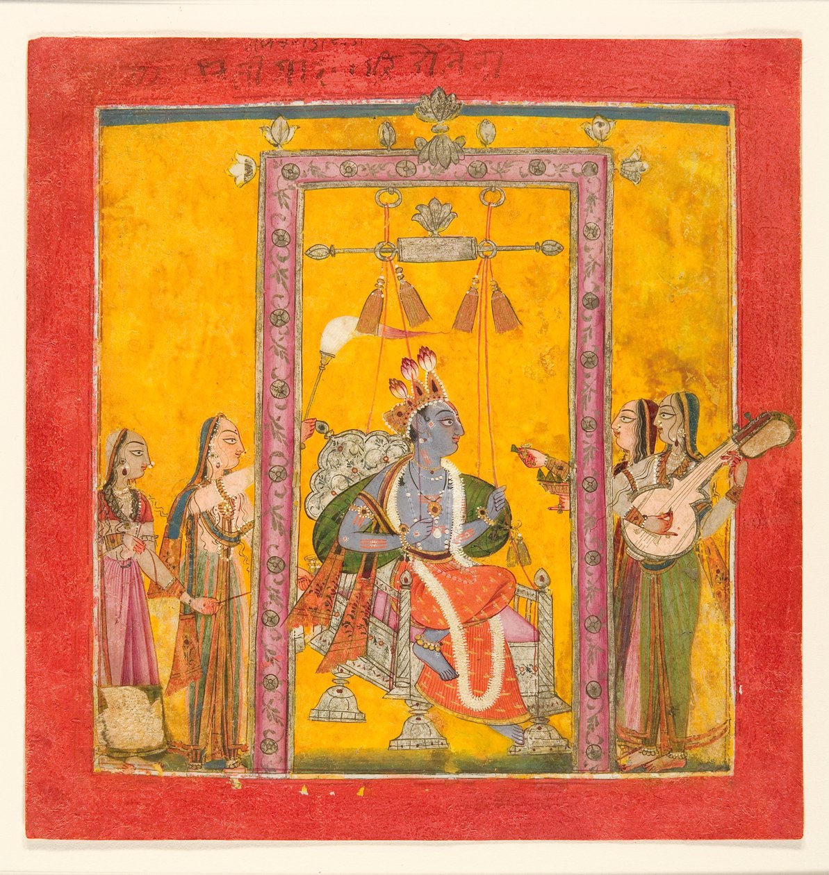 Hindola Raga, ca 1700 (ogenomskinlig wc, silver & guld på papper) av Indian School