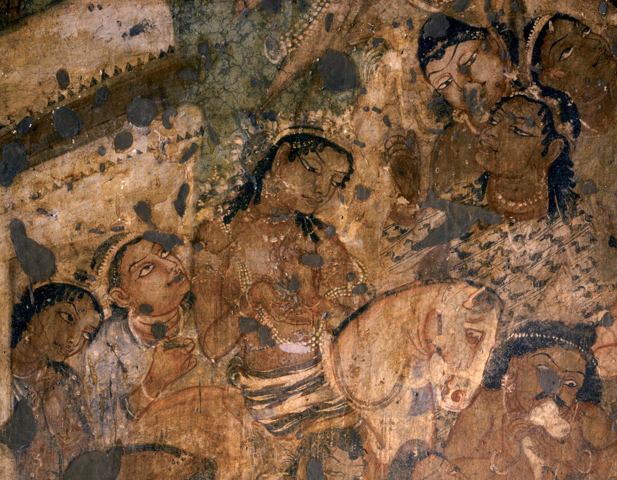 INDIANSK KONST: Freskomålning i Buddhistgrottan nr 19, 200-talet f.Kr (freskomålning) av Indian School