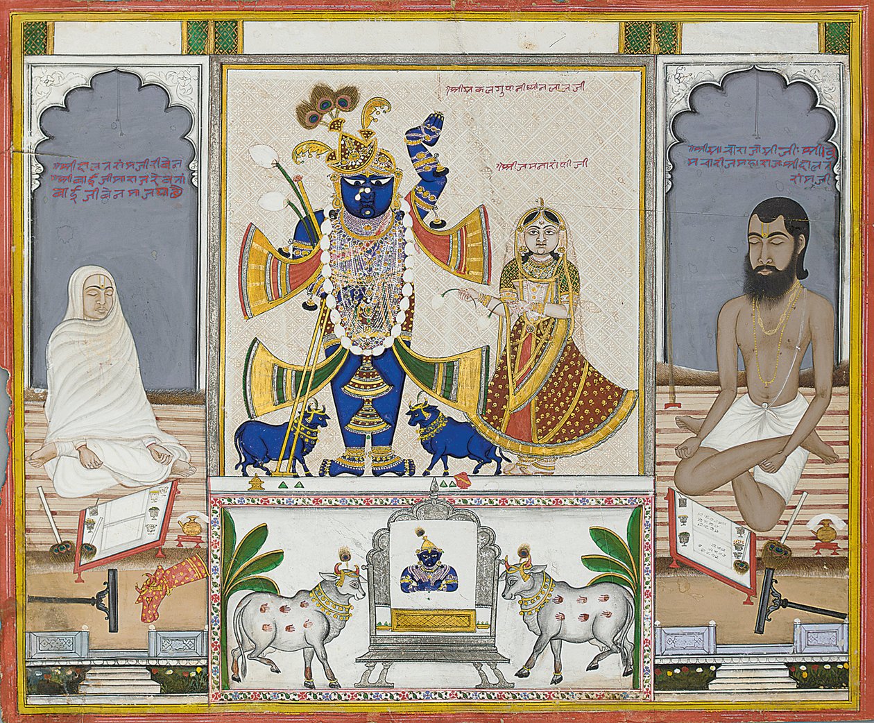 Illustration till ett manuskript om dyrkan av Srinathji, Rajasthan, tidigt 1800-tal av Indian School