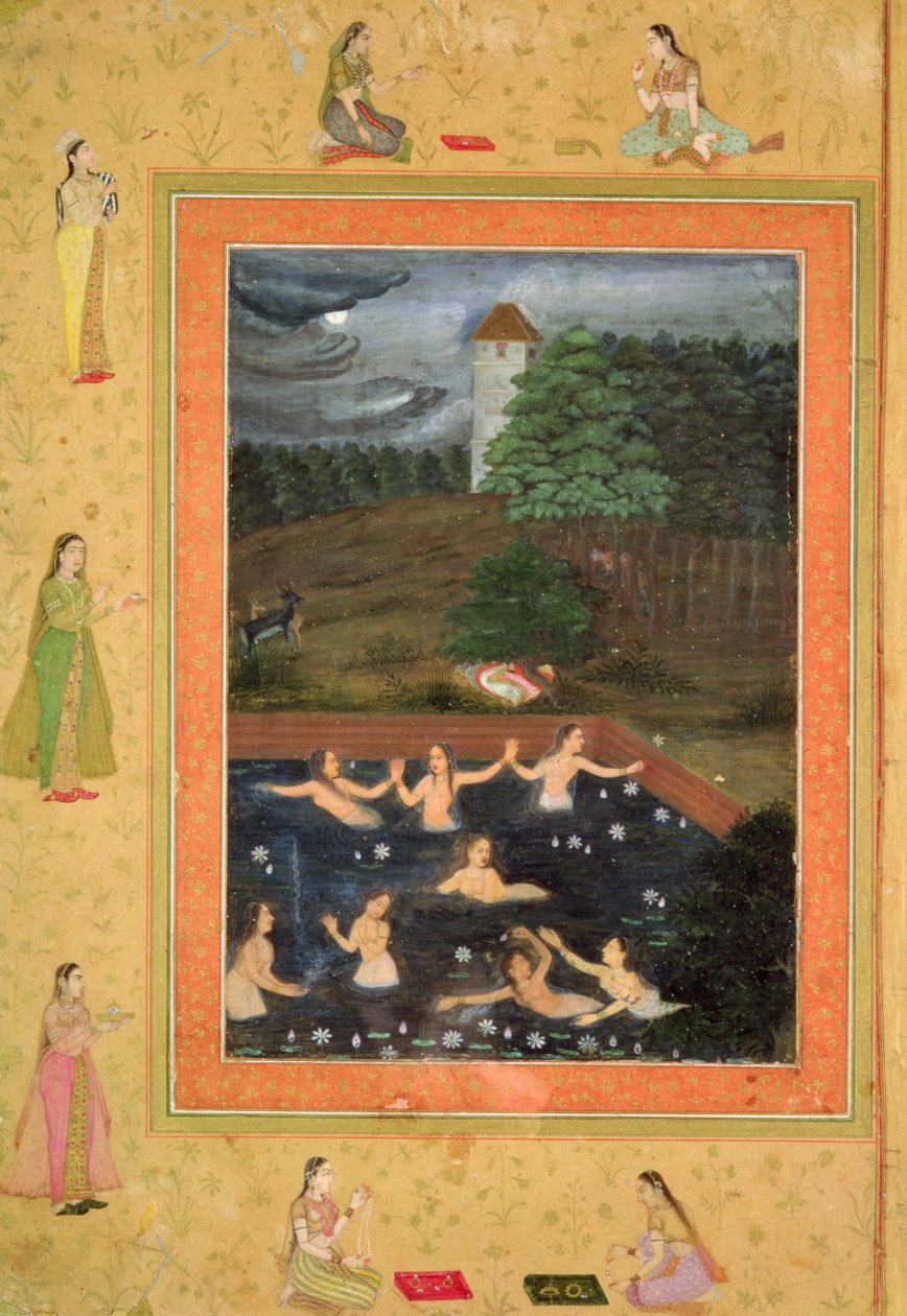 I. 07B.38r Åtta kvinnor som badar, ca 1650 (attrib. till Payag) av Indian School