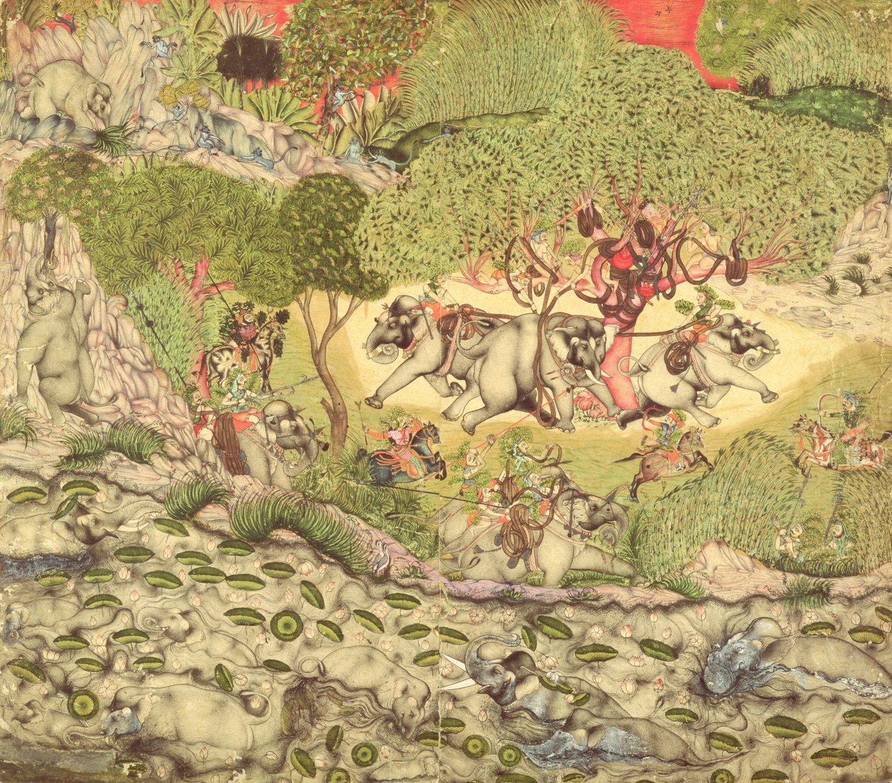 I. 70.14 En elefantjakt, ca 1740-50 av Indian School