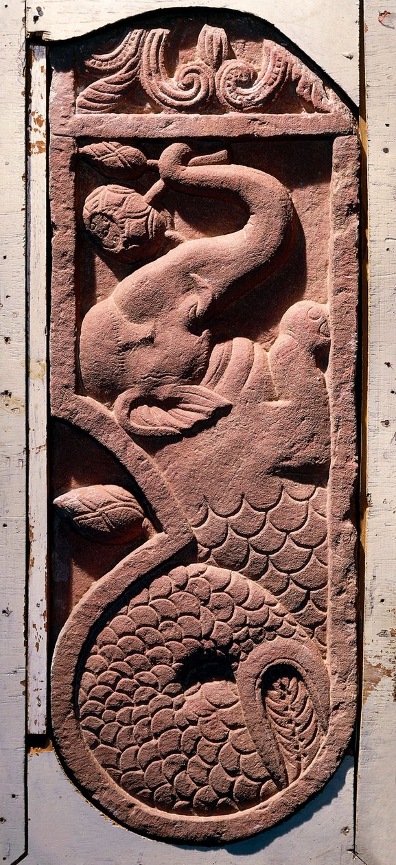 Indisk konst: "" A Fish Tail Elephant"" Period Kouchane (Kushan eller Kouchan) Från Sonkh, Mathura. 1:a århundradet e.Kr. Mathura, arkeologiska museet av Indian School