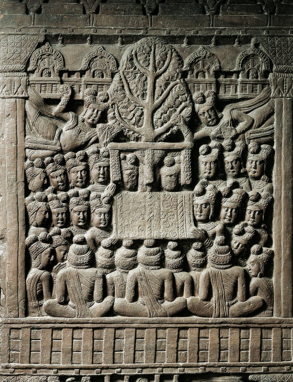 Indisk konst, hinduism: lågrelief som representerar Yaksha-andar, 2:a århundradet f.Kr. Kolkata, indiskt museum av Indian School