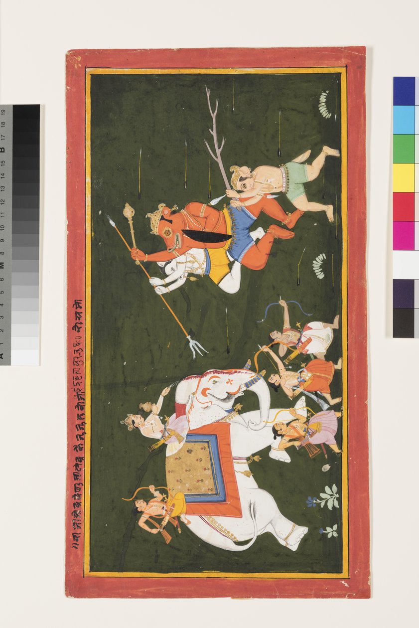 Indra slåss mot demonen Vritrasura, 1680-1700 av Indian School