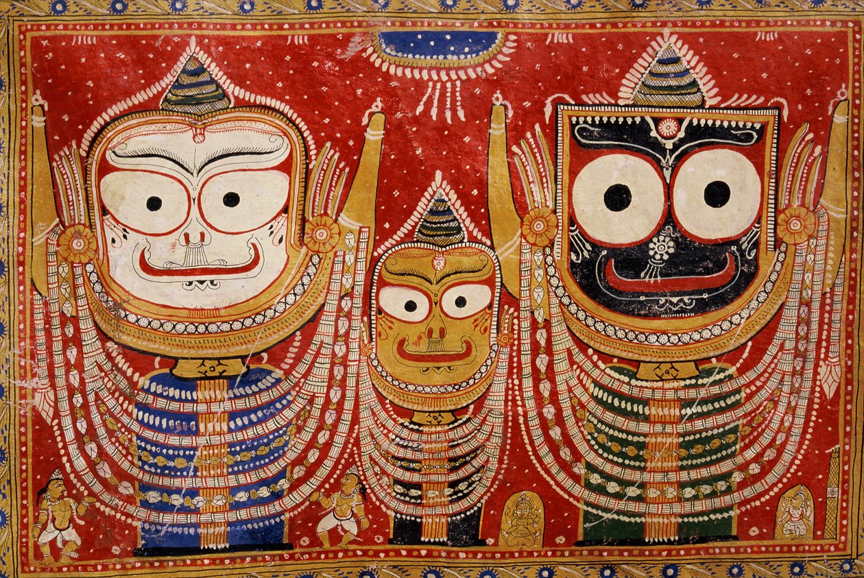 Jagannath, målad på väggen i ett hus (väggmålning) av Indian School