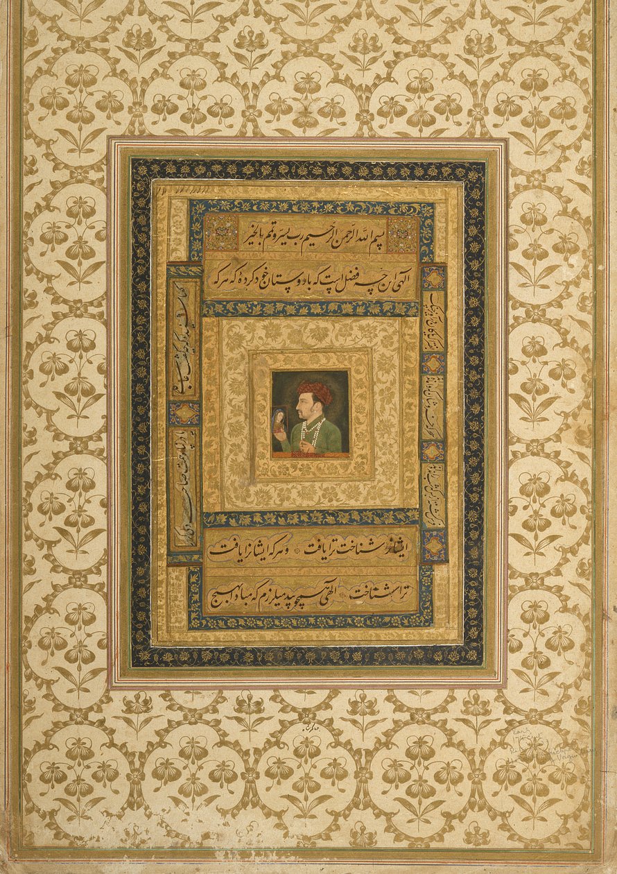 Jahangir håller en bild av Madonnan, inskriven på persiska: Jahangir Shah, Moghul, 1620 av Indian School