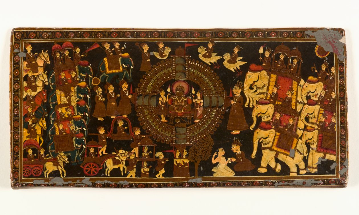 Jain bokomslag (ogenomskinlig akvarell & metalliskt pigment på papper med lacköverdrag) (se 423291 för a tergo) av Indian School