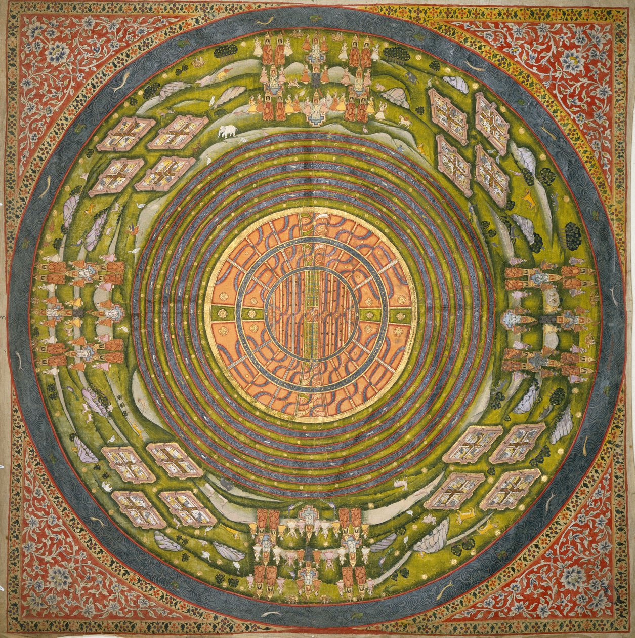 Jain-diagram över universum (Jambudvipa) (gouache på bomullstyg) av Indian School