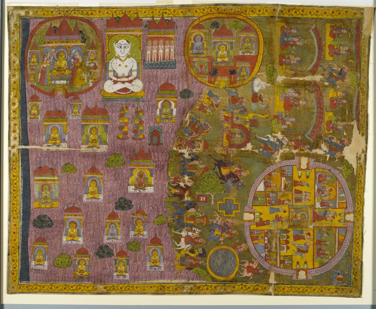 Jain pilgrimsfärd, gjord i Rajasthan, ca 1750 (ogenomskinlig wc & guld på tyg) av Indian School
