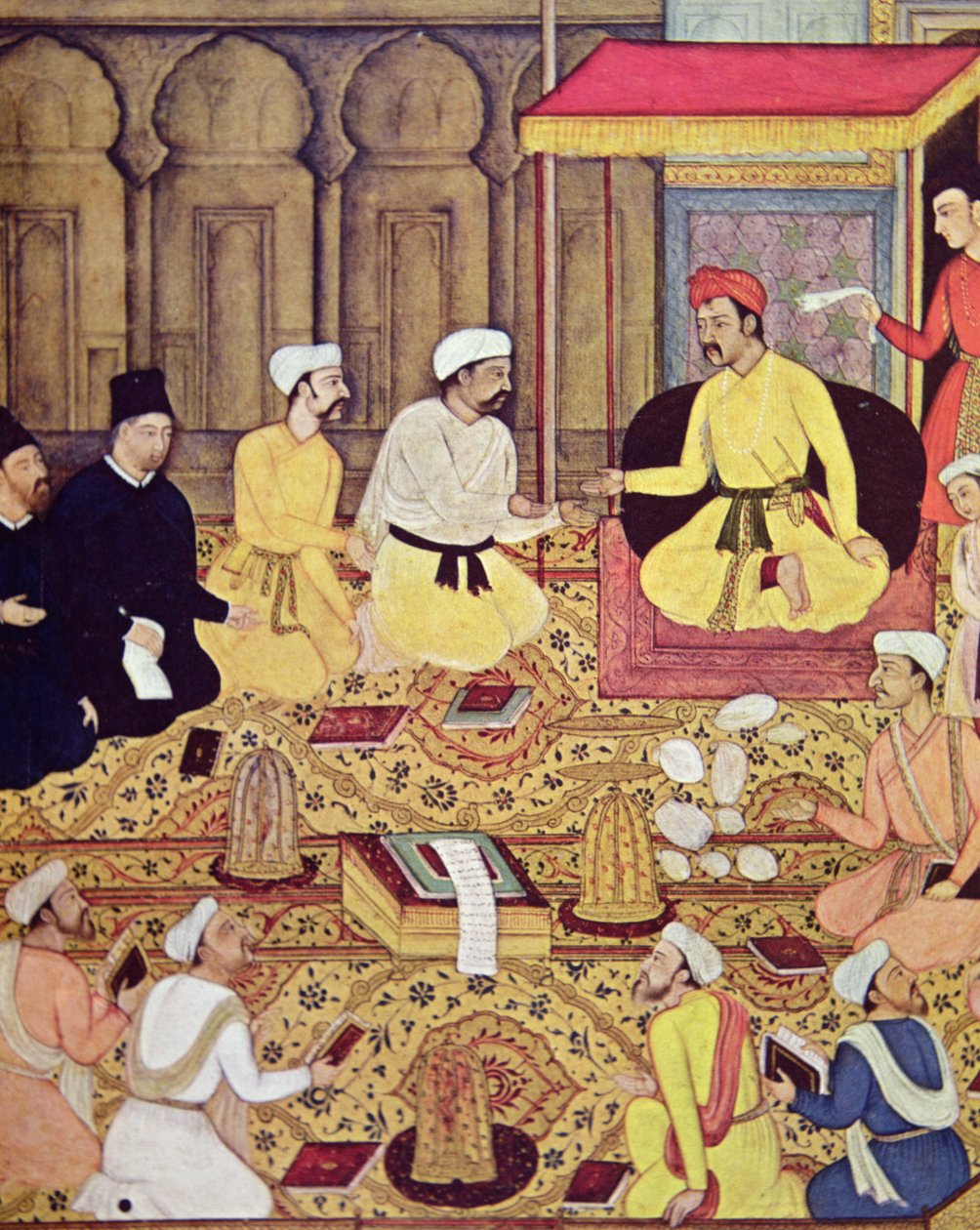 Jesuiter vid en indisk prinss hov (gouache på papper) av Indian School