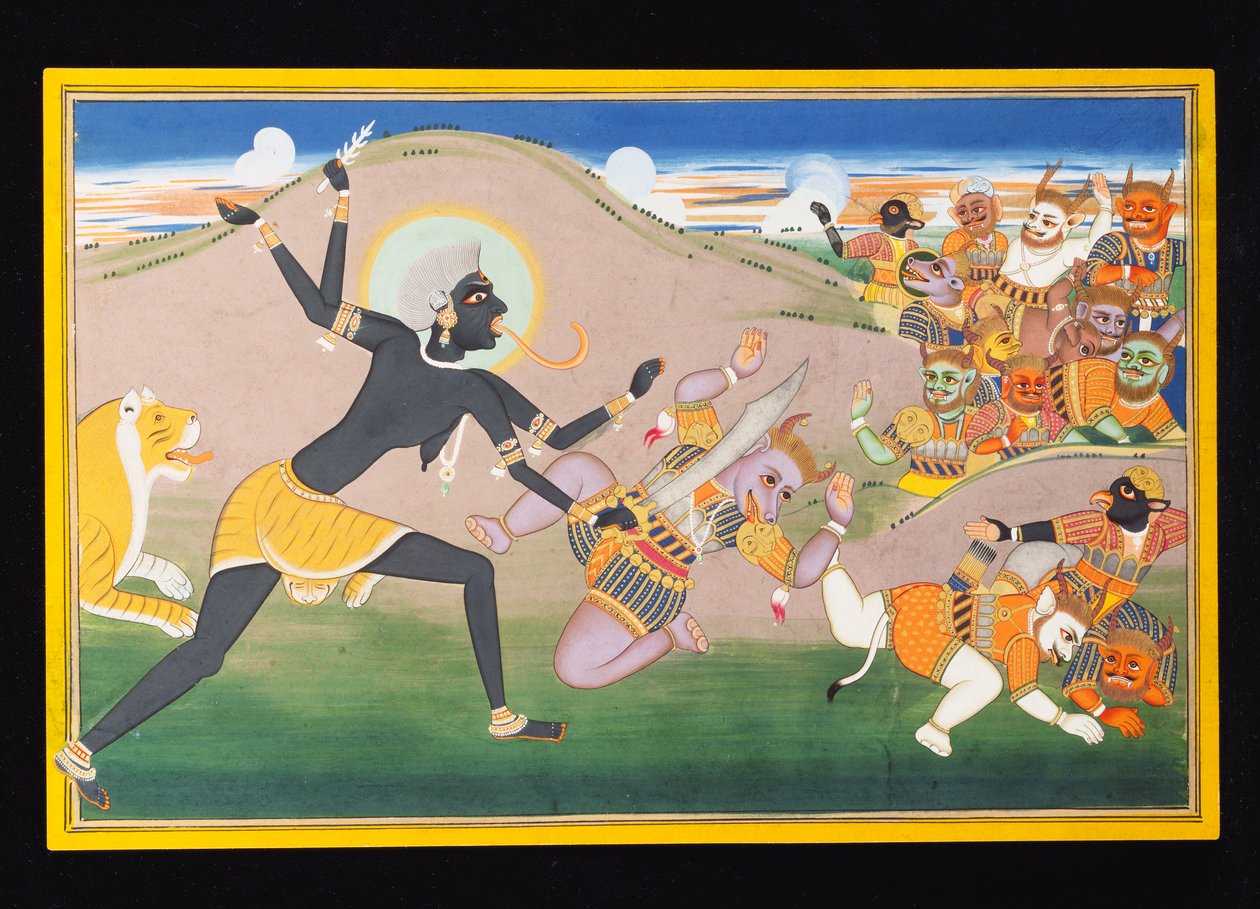 Kali dräpar demoner, ca 1800-1820 av Indian School