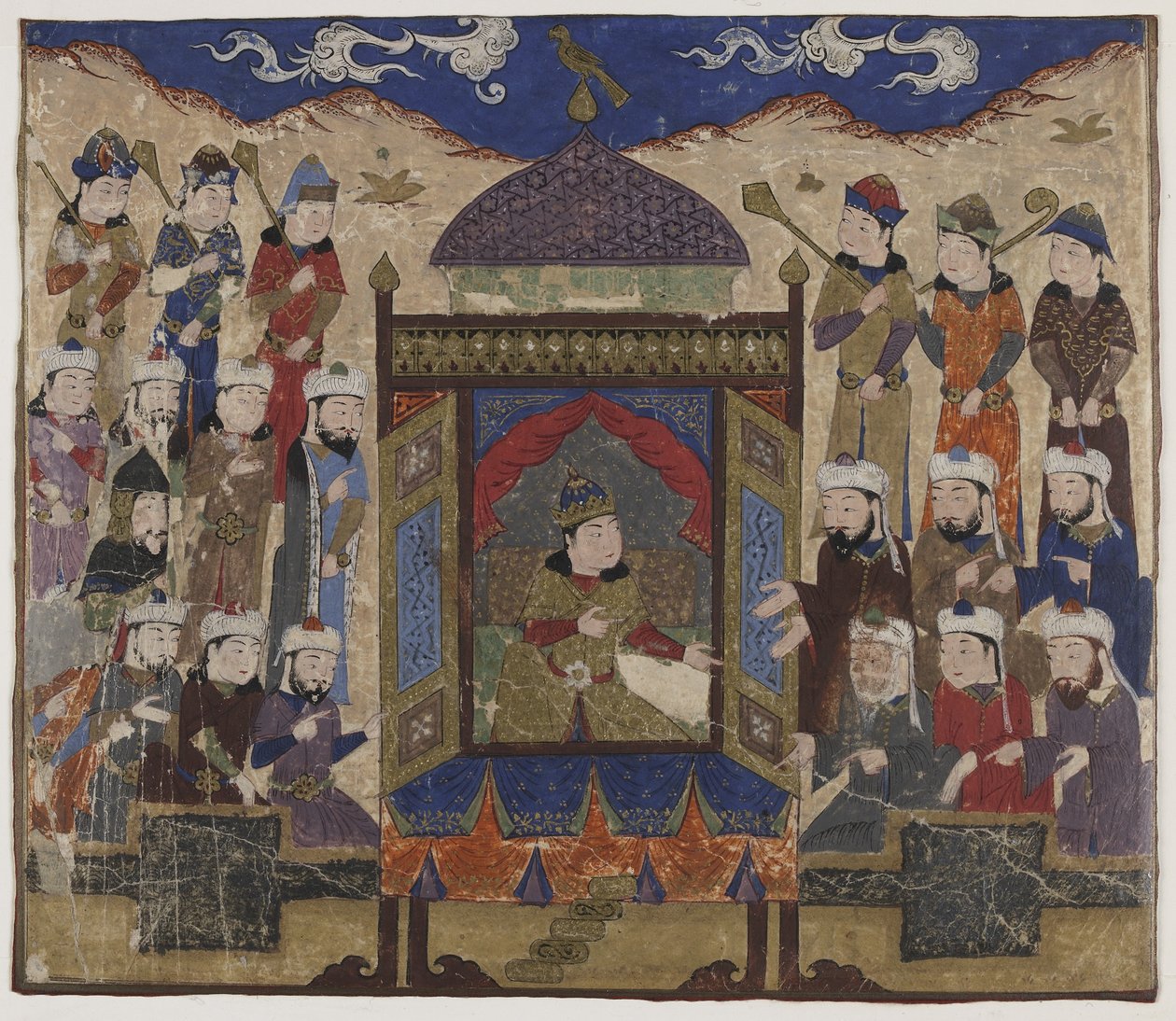 Khusraw Parviz sittande på Takht-i Taqdis, ca 1425-50 av Indian School