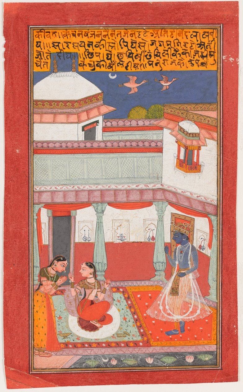 Krishna och Radha med en Sakhi av Indian School