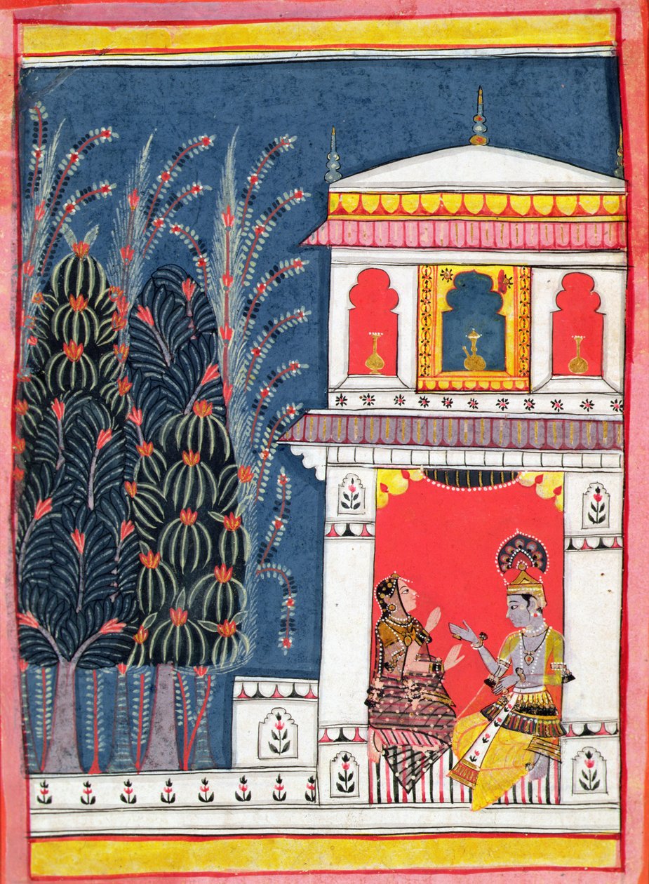 Krishna och en dam i en paviljong, ca 1660 av Indian School