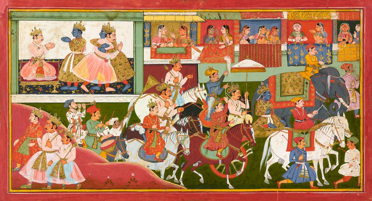 Krishna tar farväl, folio från en Bhagavata Purana, ca 1680-1690 av Indian School