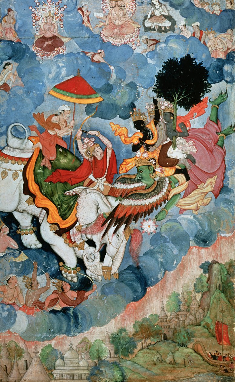 Krishnas strid med Indra, ca 1590 av Indian School