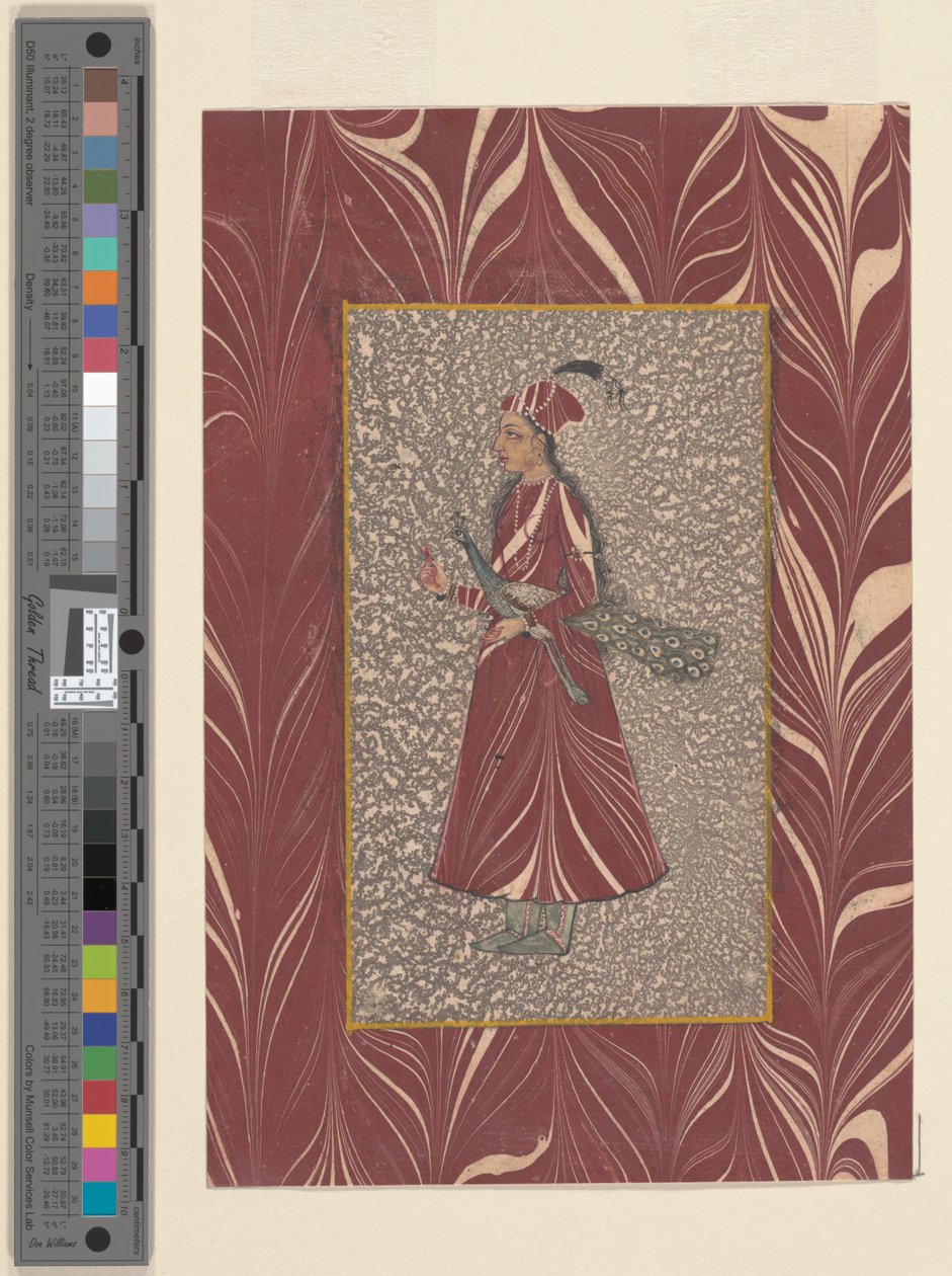 Lady Carrying a Peacock, Bijapur, c.1660 av Indian School