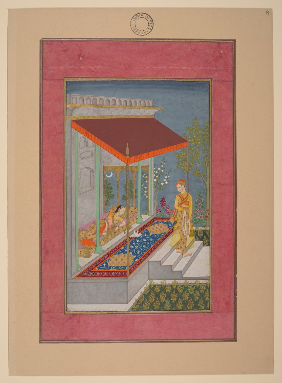Lalita Ragini, Indien, Hyderabad, ca 1760; Johnson Album 37, nr 8 (bläck, färger  guld på papper) av Indian School