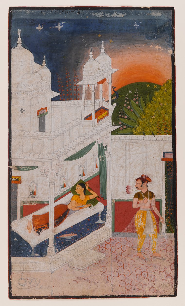 Lalita Ragini, sida från a dispersed Ragamala Series, c.1640 (ogenomskinlig wc på papper) av Indian School