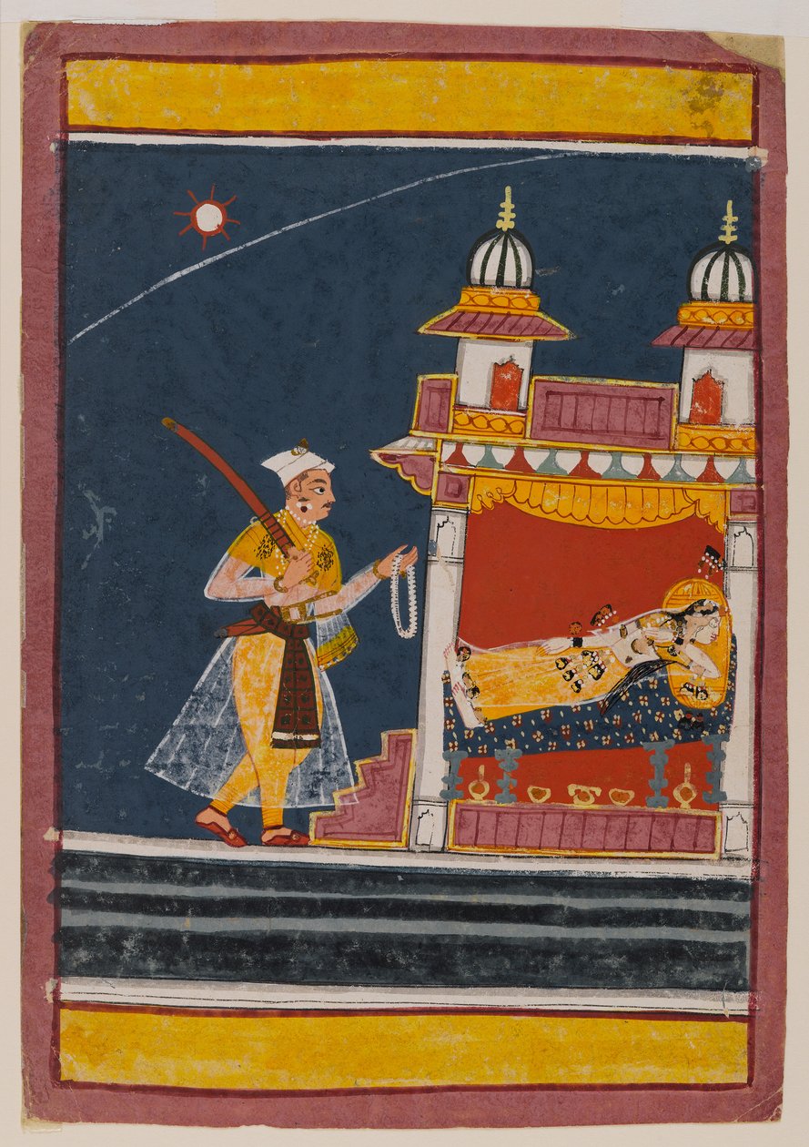 Lalita Ragini, ca 1650 (wc & guld på papper) av Indian School