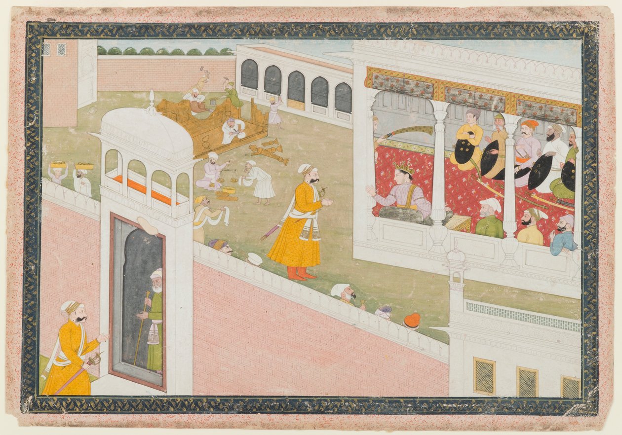 Leaf from a Dispersed Hamir Hath Series, 1800-1810 (ogenomskinlig wc & guld på papper) av Indian School
