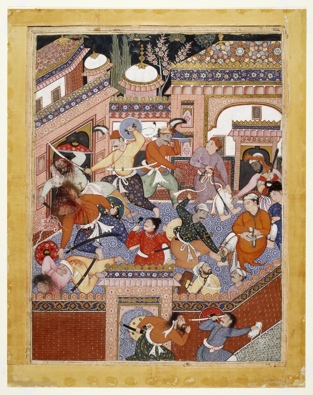 Ledda av Songhur Balkhi och Lulu spionen, skar ayyarerna strupen på fängelsevakterna och Free Said Farrukh-Nizhad, 1557 - 1572 (ogenomskinlig akvarell och guld på bomullstyg) av Indian School