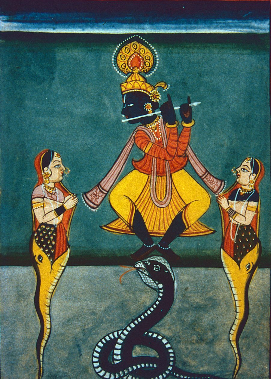 Lord Krishna (gouache och akvarell på papper) av Indian School