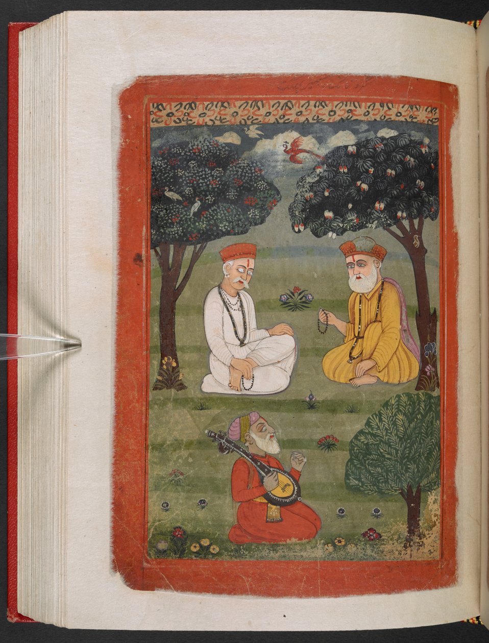 MS Panj B 40, f.131v, Bhagat Kabir ji och Guru Nanak Dev ji möte, illustration från 