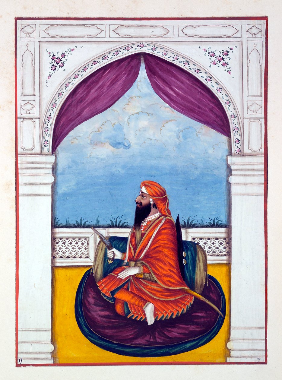 Maharaja Dyan Singh, från The Kingdom of the Punjab, its Rulers and Chiefs, volym I, en volym med 27 akvarellstudier av en oidentifierad indisk konstnär, ca 1840 (wc på papper) av Indian School