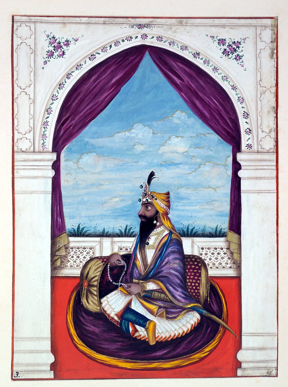Maharaja Kharak Singh, från The Kingdom of the Punjab, its Rulers and Chiefs, volym I, en volym med 27 akvarellstudier av en oidentifierad indisk konstnär, ca 1840 (wc) av Indian School