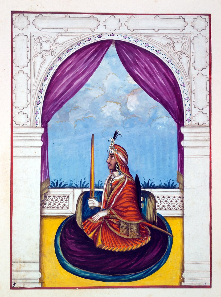 Maharaja Nau Nihal Singh, från The Kingdom of the Punjab, its Rulers and Chiefs, volym I, en volym med 27 akvarellstudier av en oidentifierad indisk konstnär, ca 1840 (wc på papper) av Indian School