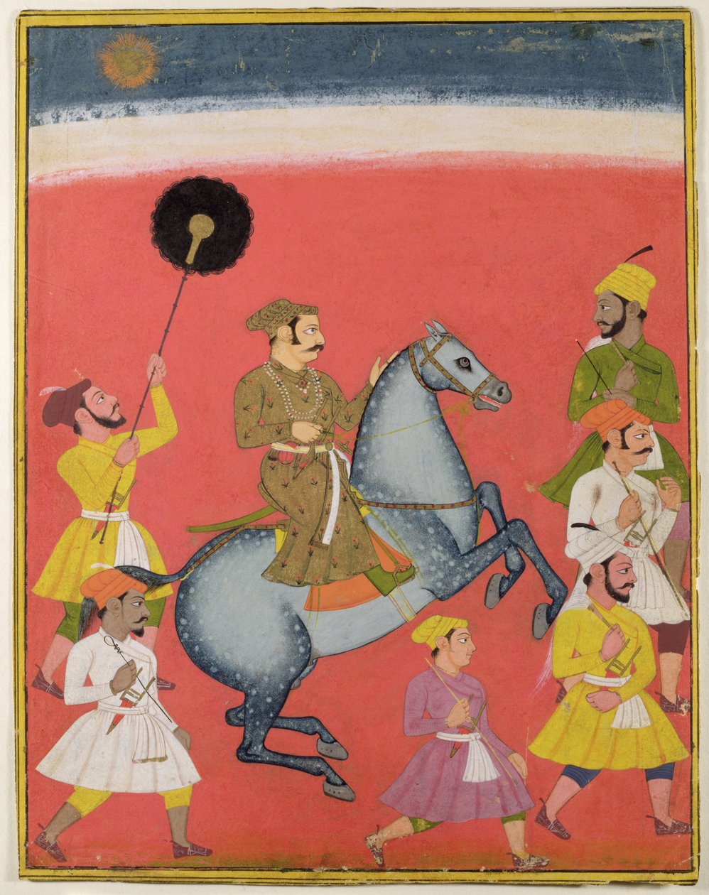 Maharana Raj Singh I av Mewar (reg. 1652-80) Ridning, Udaipur (Mewar) Rajasthan, ca 1670 (gouache med guld på papper) av Indian School