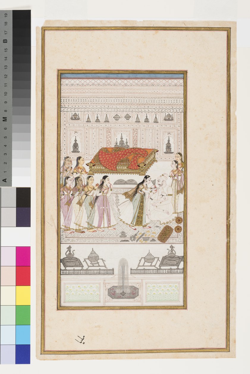 Manohar kollapsar i sin fars armar, ca 1710 av Indian School