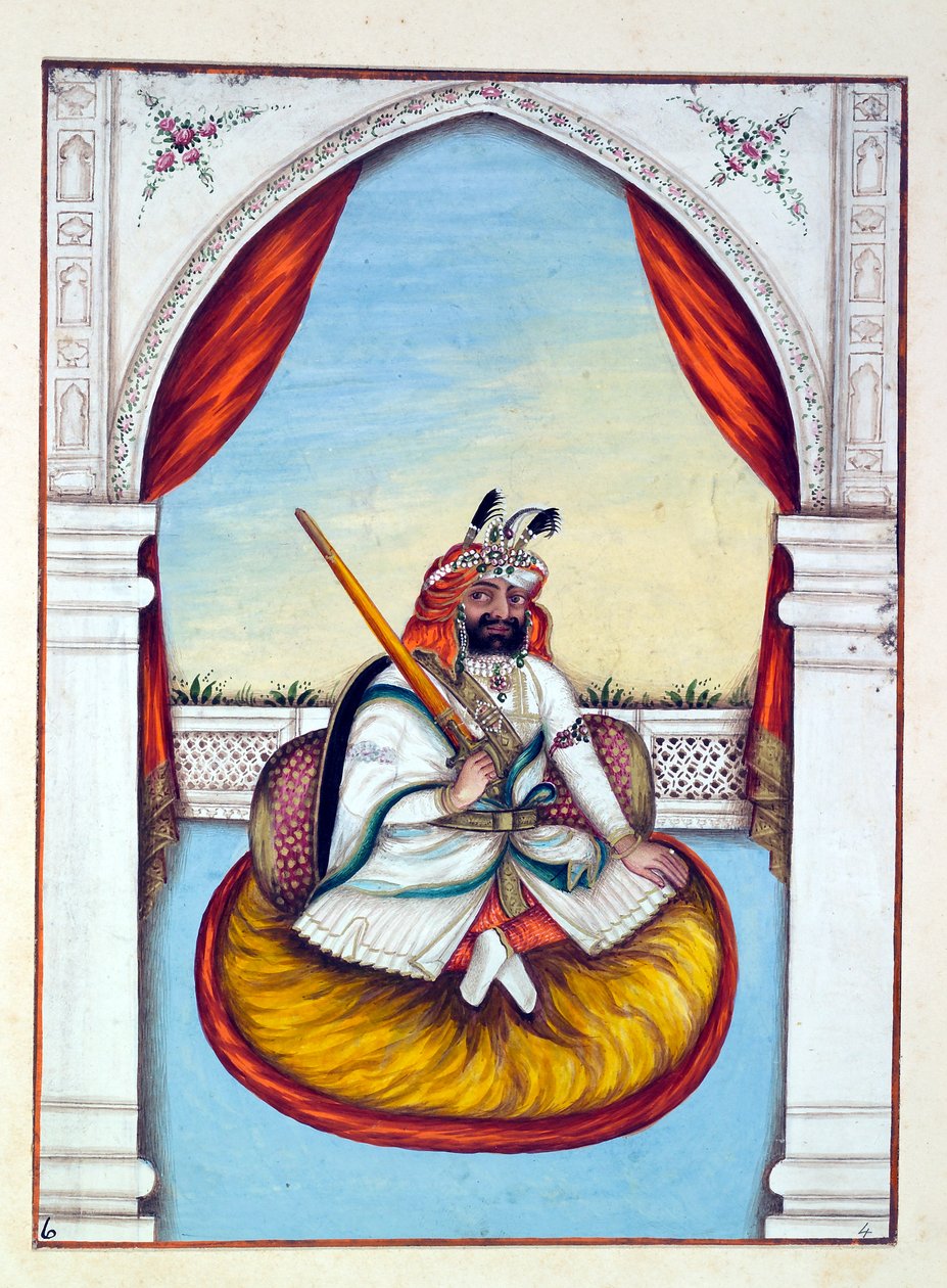 Marharajah Sher Singh, från The Kingdom of the Punjab, its Rulers and Chiefs, volym I, en volym med 27 akvarellstudier av en oidentifierad indisk konstnär, ca 1840 (wc på papper) av Indian School