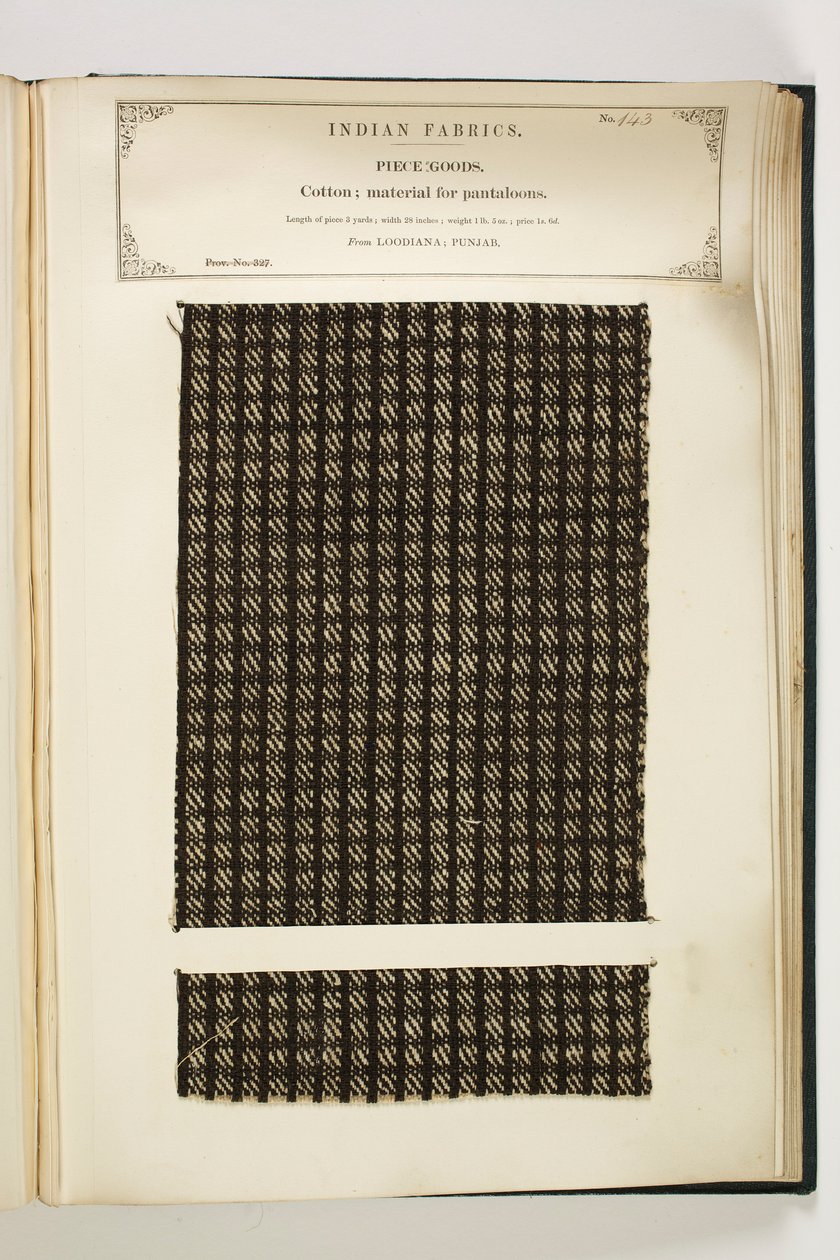 Material för Pantaloons, Loodiana, Punjab, Piece Goods, från The Collection of the Textile Manufacturers of India, av John Forbes Watson, publicerad 1866 av Indian School