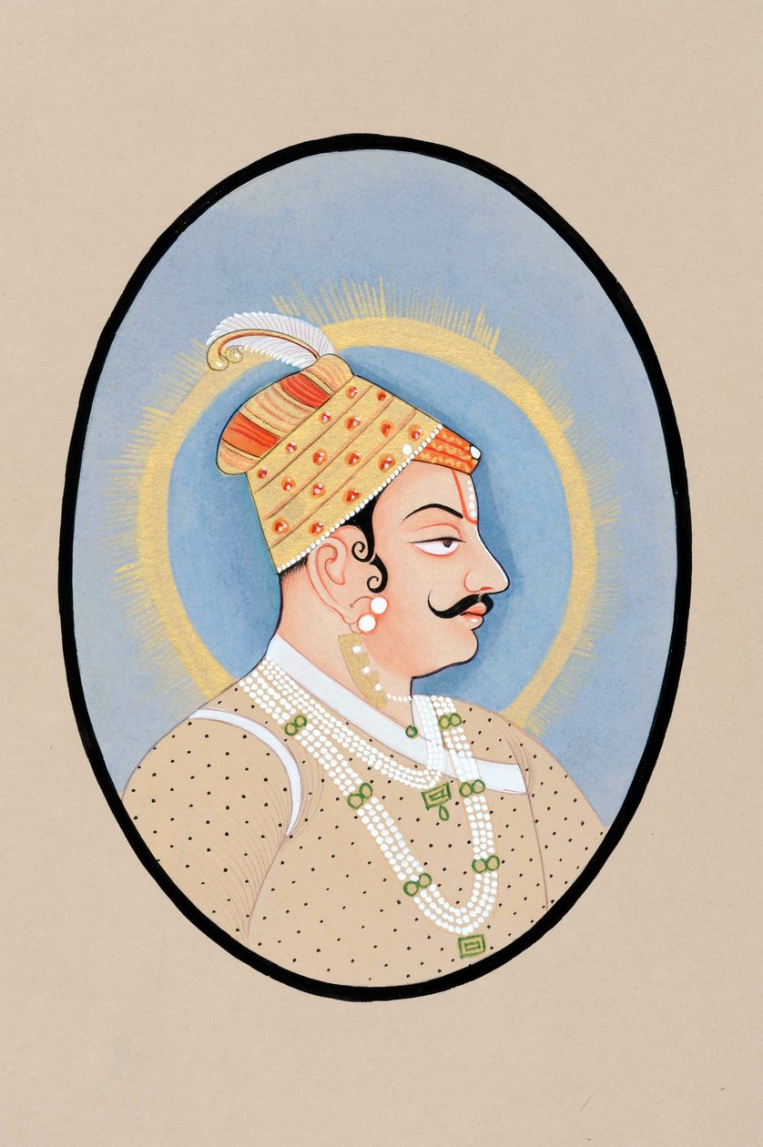 Miniatyrmålning av Maharaja Pratap Singh Kishangarh av Indian School