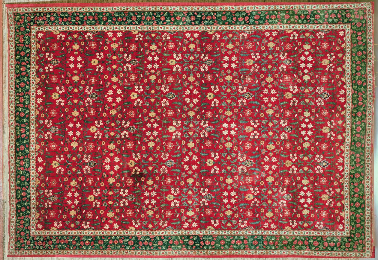 Mughalmatta med blom- och gallerdesign, nordindisk (pashminaull) av Indian School