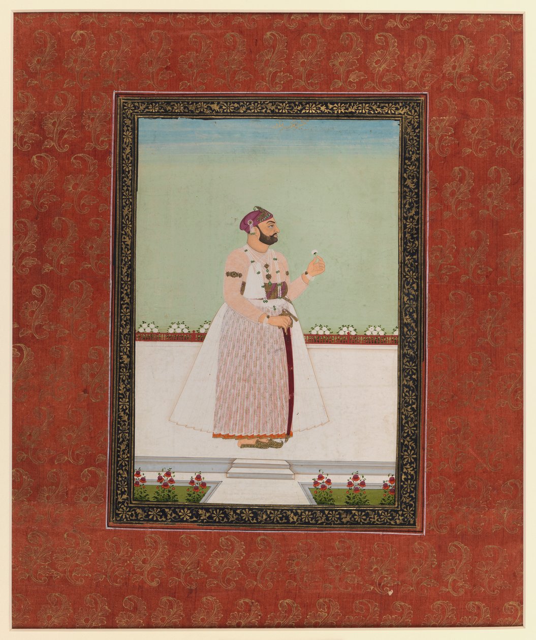 Munir al-Mulk Bahadur, 1875-1900 (ogenomskinlig wc & guld på papper) av Indian School