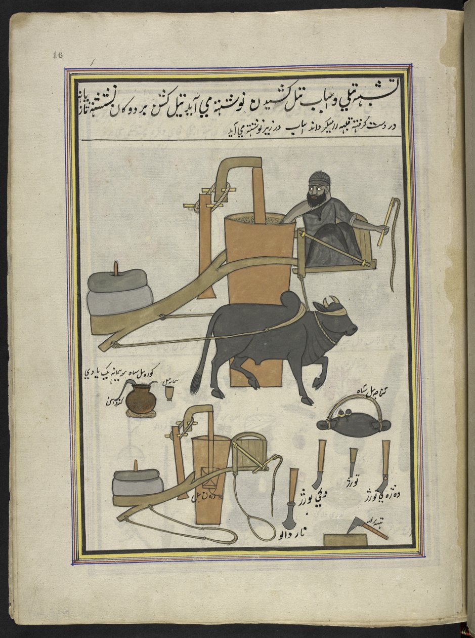 Oljepressare,  86 teckningar inbundna i en volym som visar yrken och yrken i Kashmir, hantverkare visas i arbete med sina redskap och utrustning,  Av en Kashmir-konstnär, troligen i Srinagar, ca 1850-60 (gouache på papper) av Indian School